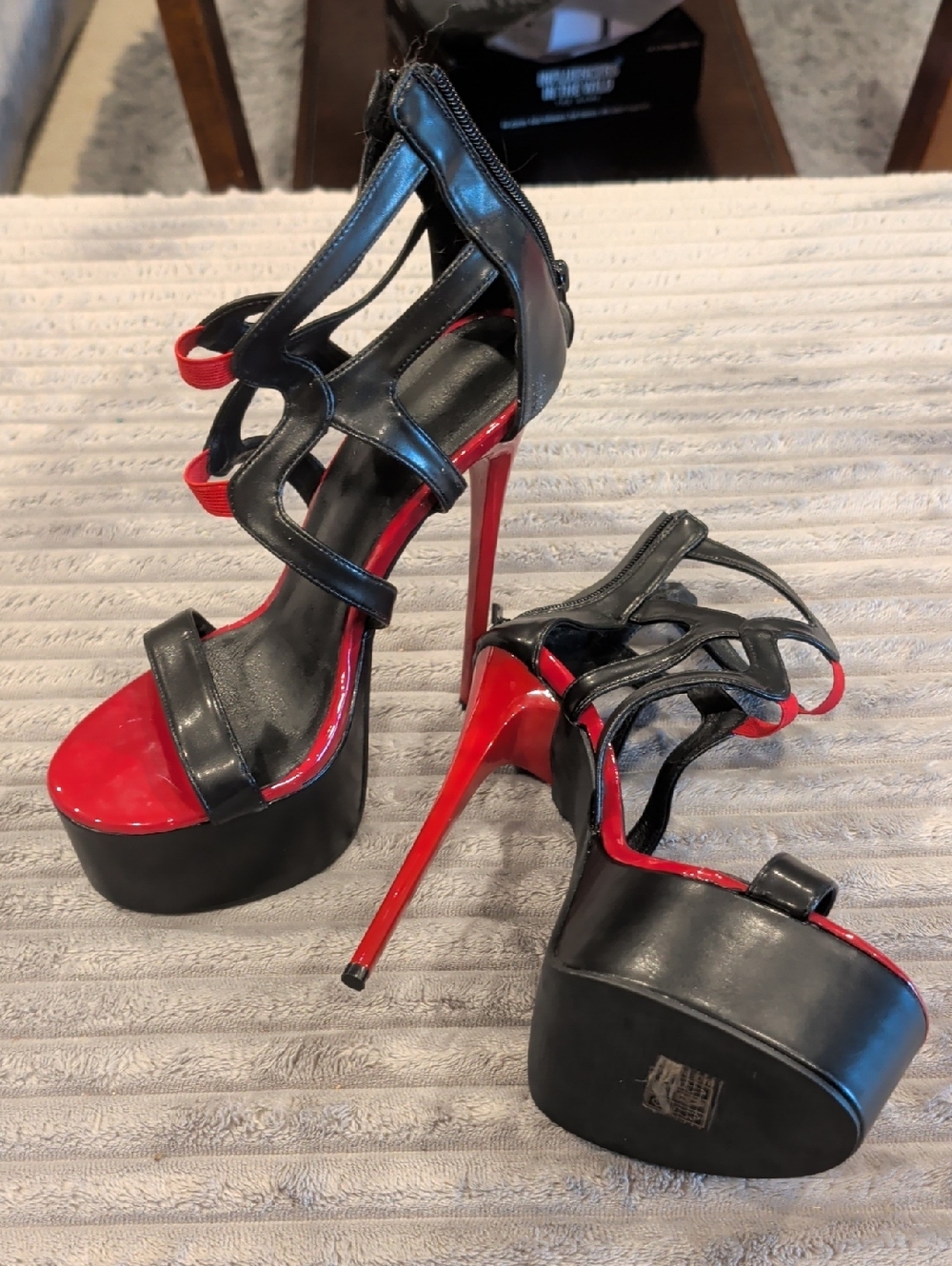 Black and Red High Heel Platform Sandals